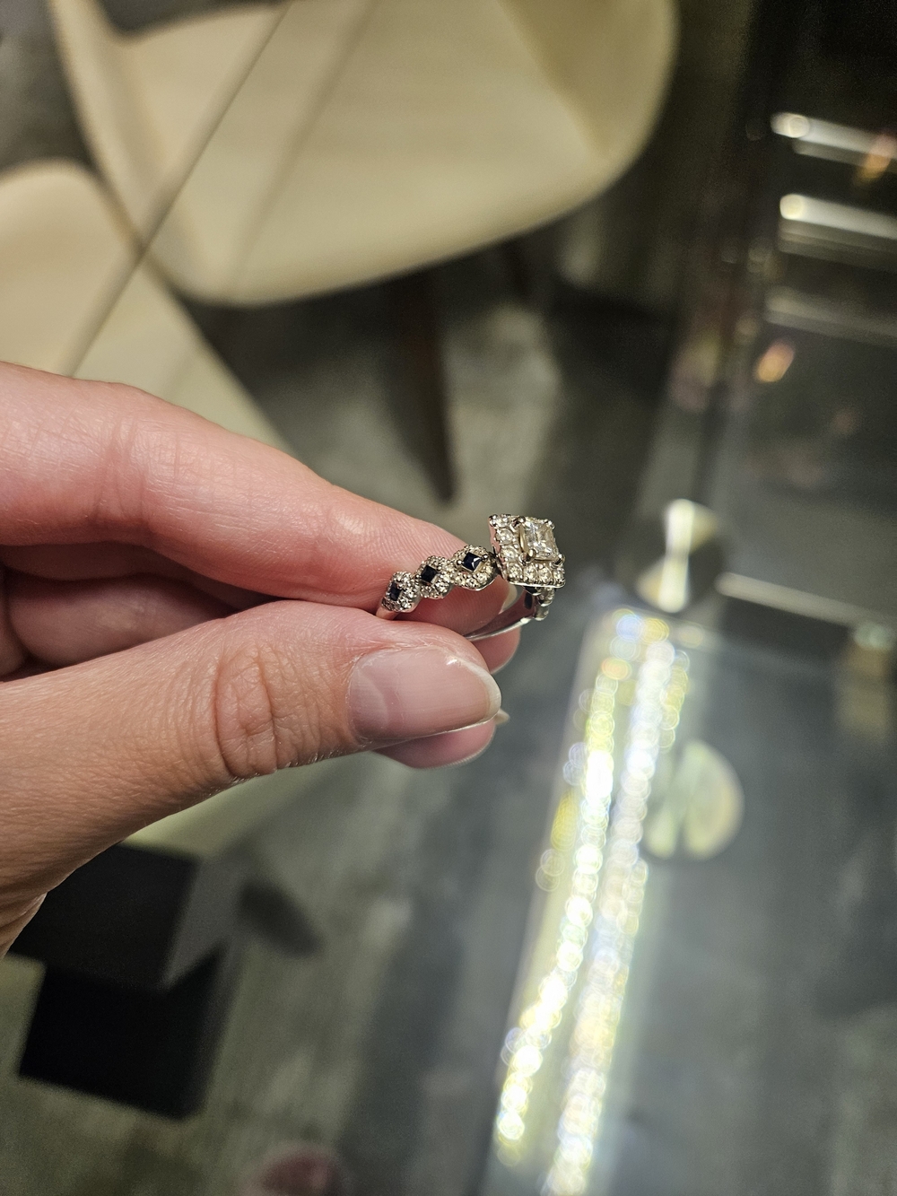 Vera Wang 1 CT. T.W. Diamond and Blue Sapphire Ring - Picture 7 of 10